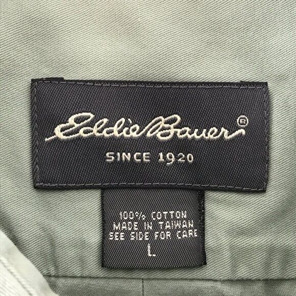 Eddie Bauer Casual Button Down Shirt Men's Large Green 100% Cotton Woven Outdoor - Picture 10 of 11